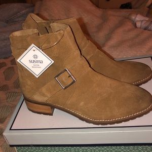 New size 8 suede brown ankle boots.  Never worn in box with tags